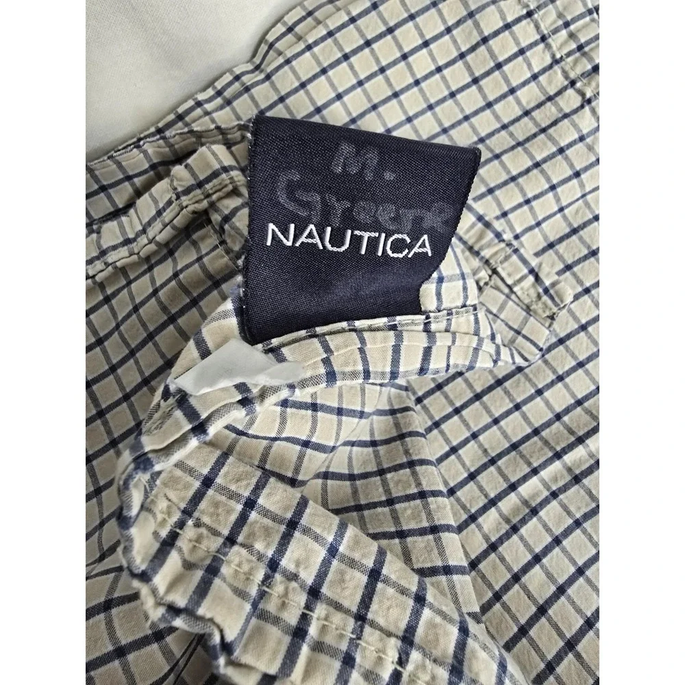 Nautica Blue Tan Check Twin Sheet Set Fitted And Flat‎  EUC